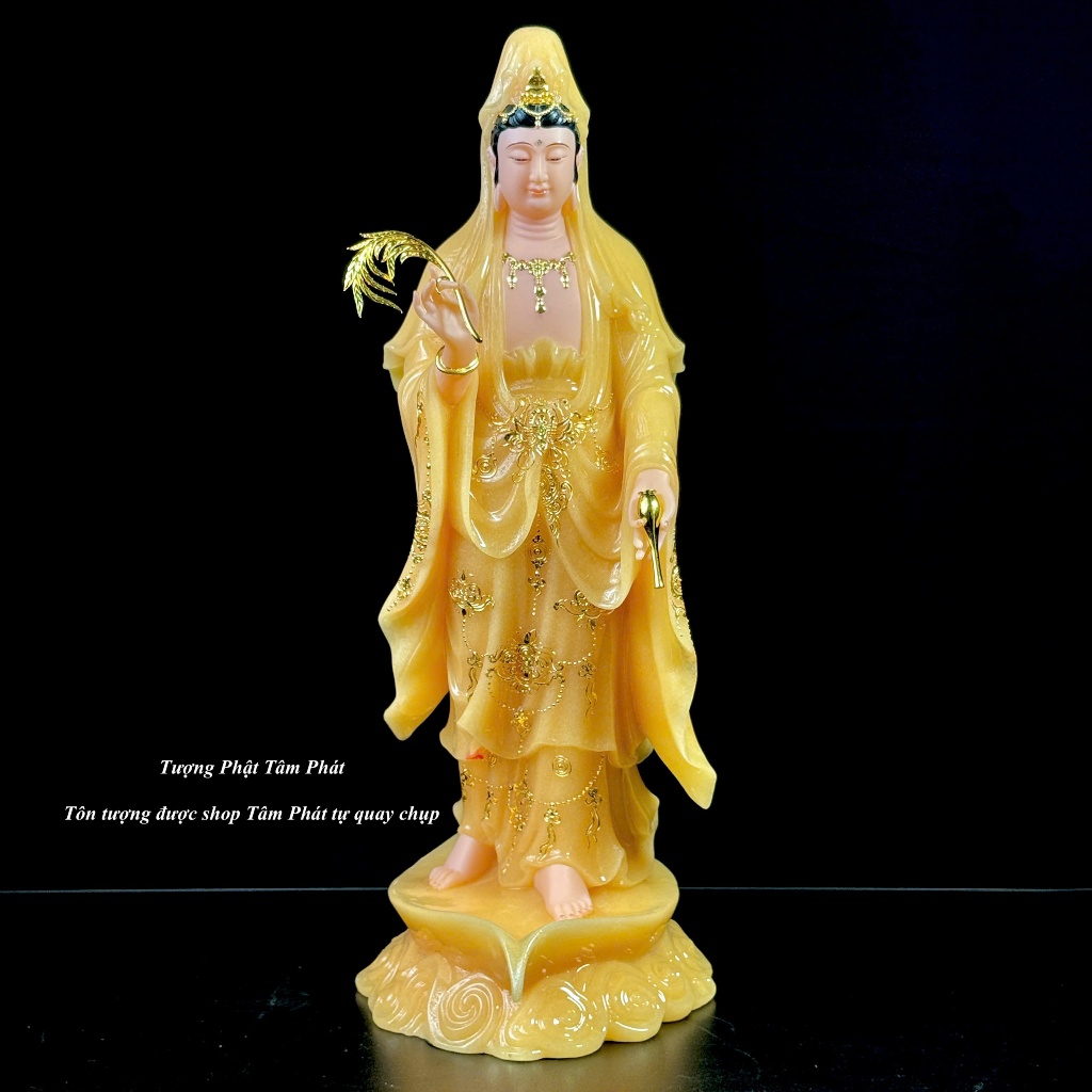 Tượng Mẹ Quan Âm Nhất Diệp, Tượng Phật Quan Âm đứng bột đá cao cấp, Tượng Bồ Tát Quan Âm đứng phổ độ