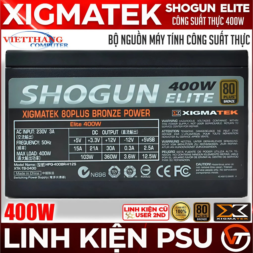 Nguồn máy tính Xigmatek Shogun Elite 400W Công suất thực 80 Plus Broze Đã qua sử dụng ( Cũ - 2nd )