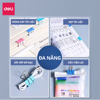 Kẹp Bướm Sắc Màu Deli 15mm 19mm 25mm 32mm 41mm 50mm Giữ Đồ Dùng Văn Phòng