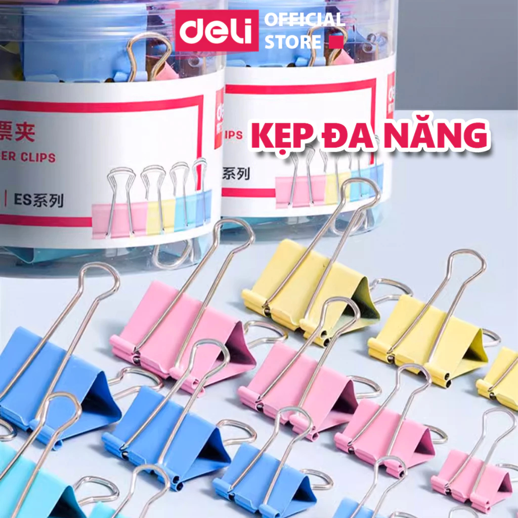 Kẹp Bướm Sắc Màu Deli 15mm 19mm 25mm 32mm 41mm 50mm Giữ Đồ Dùng Văn Phòng