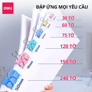 Kẹp Bướm Sắc Màu Deli 15mm 19mm 25mm 32mm 41mm 50mm Giữ Đồ Dùng Văn Phòng