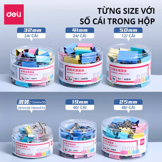 Kẹp Bướm Sắc Màu Deli 15mm 19mm 25mm 32mm 41mm 50mm Giữ Đồ Dùng Văn Phòng