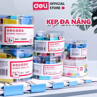 Kẹp Bướm Sắc Màu Deli 15mm 19mm 25mm 32mm 41mm 50mm Giữ Đồ Dùng Văn Phòng