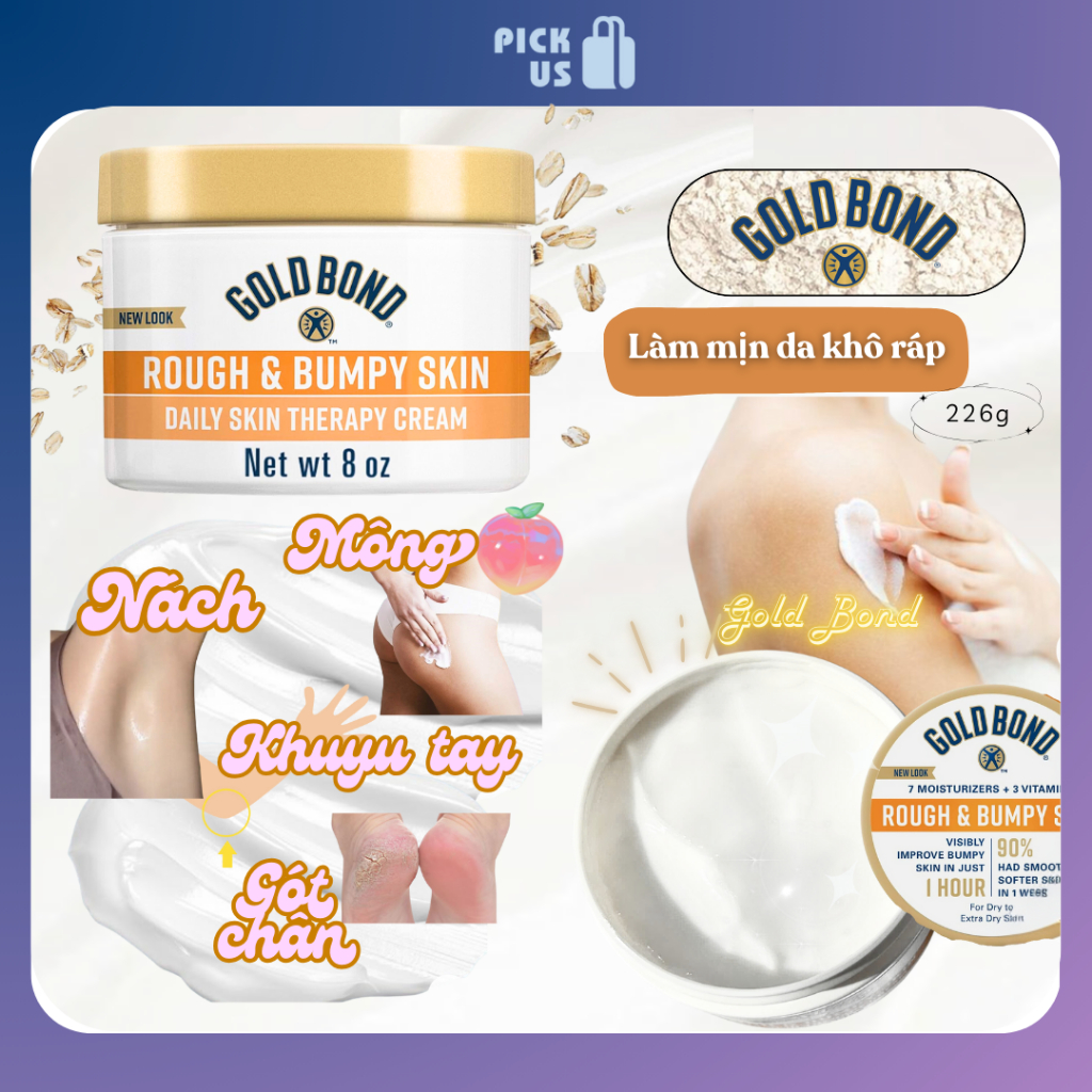 [Hộp 226g - Chiết 50g] Kem Mông Gold Bond - Dưỡng Da Body Gold Bond, Giảm Thâm Sạm Mông, Nhập Mỹ