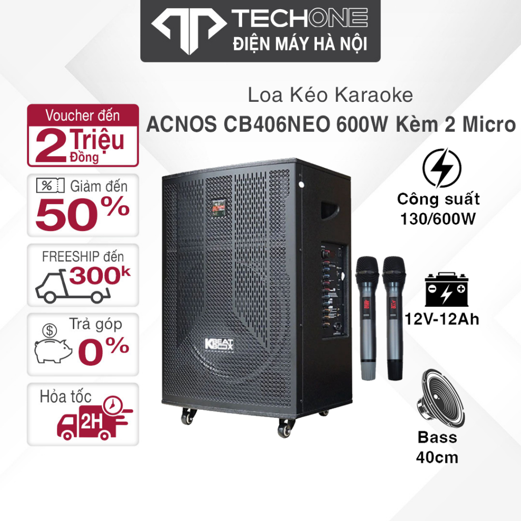  Loa Kéo Karaoke Acnos CB406Neo 600W   PMPO   Tặng Kèm 2 Micro Hàng Chính Hãng Bảo Hành 12 Tháng 