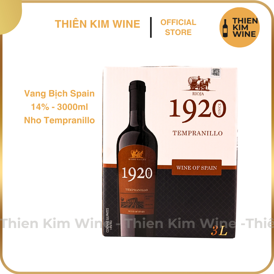 [Chính Hãng] - (Bịch 3 lít) Rượu Vang Đỏ Tây Ban Nha 1920 Tempranillo - 14% (Bịch 3l)