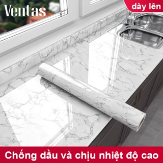 VENTAS Decal dán tường 3D vân đá Trắng Đen,dán bếp đá cẩm thạch khổ lớn(Khổ 60cm)VÂN ĐÁ TRÁNG NHÔM chịu nhiệt,chống nước