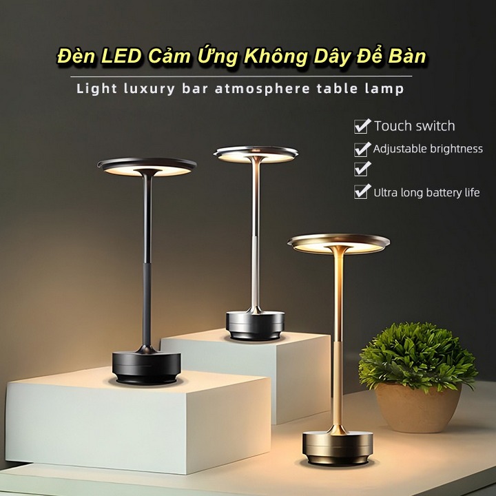 Đèn Bàn Trang Trí Phòng Ngủ Luxury Dinner Table Lamps Cảm Ứng, Pin 1800mAh, 3 Chế Độ Ánh Sáng - Home