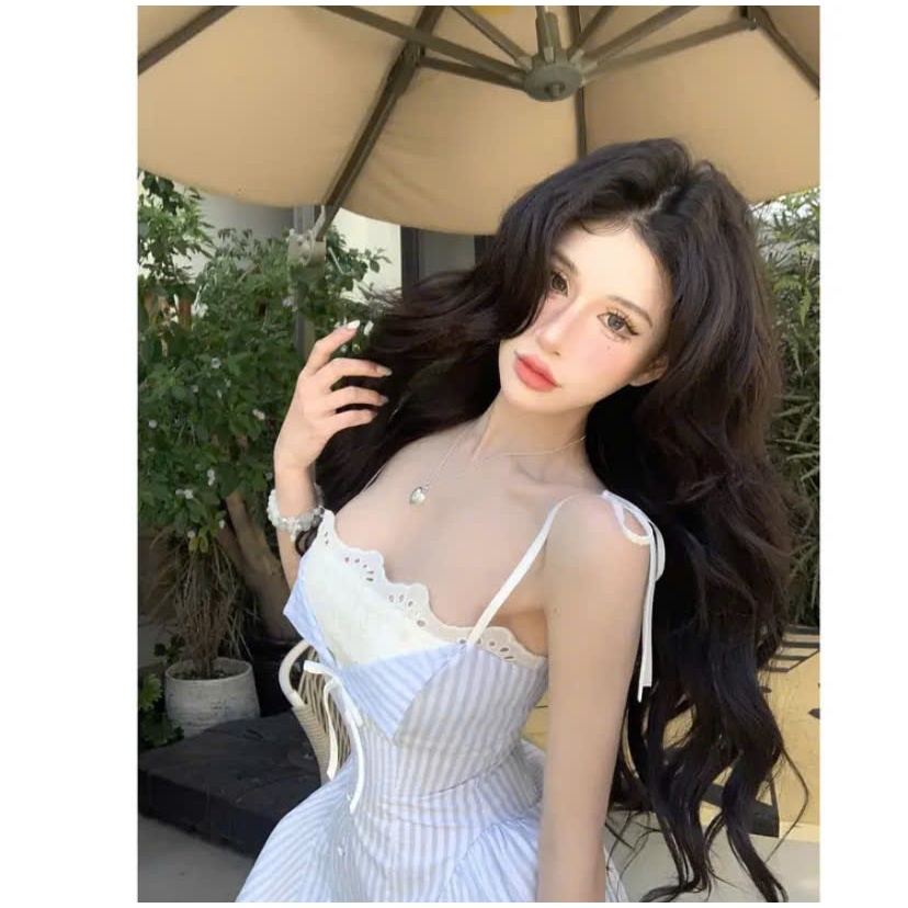 Đầm 2 dây dáng ngắn phối ren, Đầm Váy Đi Biển Thiết Kế Vải Kẻ Sọc Hottrend Cho Nàng Đi Chơi, Đi Biển Sang Chảnh, Nữ Tính | BigBuy360 - bigbuy360.vn