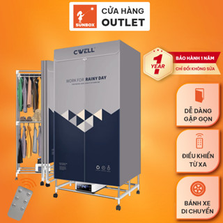 Tủ sấy quần áo 1.7M CWell D23, máy sấy quần áo gấp gọn khử khuẩn ion 1500W-2000W, chịu lực 50kg
