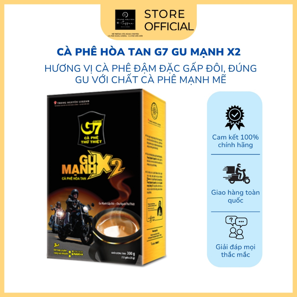 Cà Phê G7 3in1 Gu Mạnh X2 Trung Nguyên Legend Hòa tan sữa - Hộp 12 gói