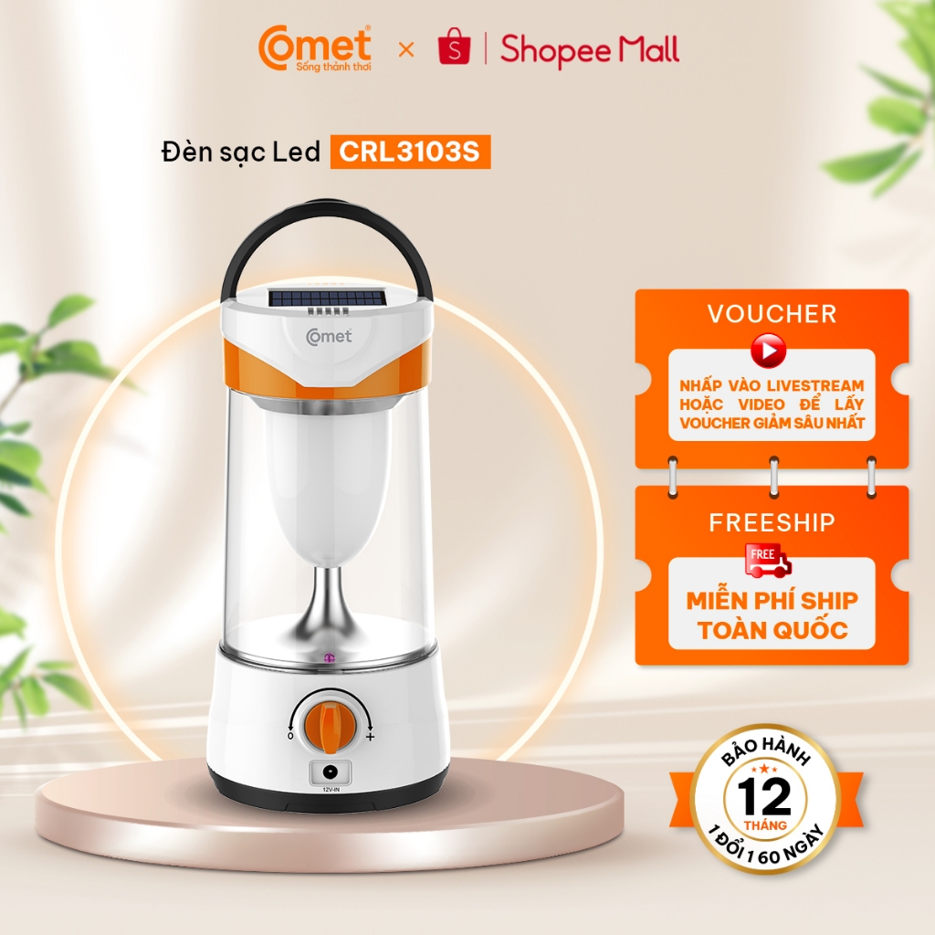 [Hỏa tốc HCM/HN] Đèn Sạc Tích Điện LED Comet CRL3103S 10W Sạc Solar, Dùng đến 25H - 1 đổi 1 6 Tháng
