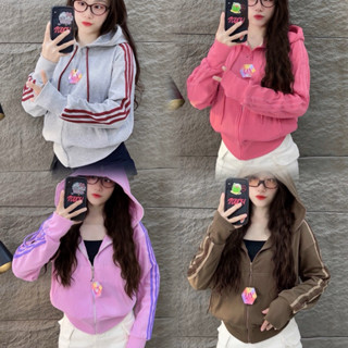 QUỲNH NHI | 6 Túi_Áo Khoác Nữ 40-60kg Thun Gân Viền Sọc Tay Thể Thao, Nón To, Vải Dày Dặn, Túi Trong Khoá Kéo (ST)