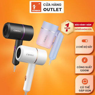 Máy sấy tóc mini gập gọn 1200W CWELL kèm ánh sáng xanh, giảm khô xơ tóc, sấy 2 chiều nóng/lạnh C01HD