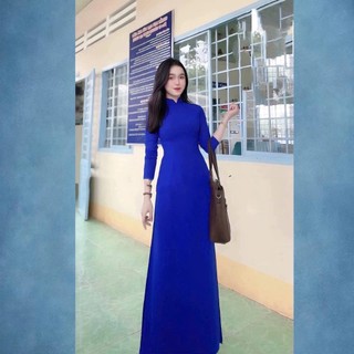 Áo Dài Lụa Mỹ Xanh Coban đậm Siêu Rẻ , Siêu Hot