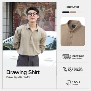Áo sơ mi tay dài cổ đức nam SSSTUTTER sơ mi button down cúc nẹp dáng rộng hàn quốc DRAWING SHIRT