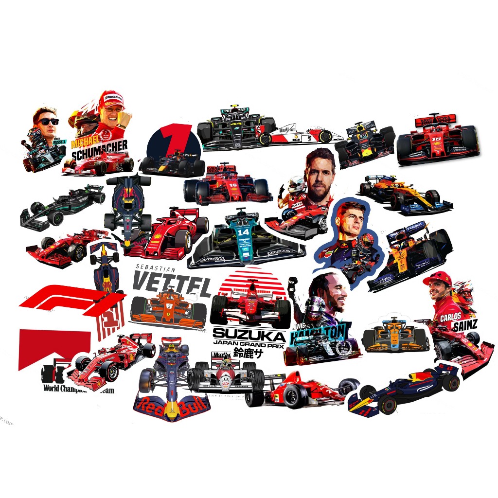 Bộ 30 hình dán Xe đua Công thức 1, hình dán xe F1, sticker xe đua F1