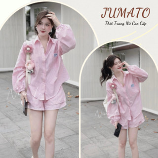 Set áo sơ mi quần đùi lưng cao dáng rộng Jumato, set đồ nữ mùa hè phong cách nhẹ nhàng mặc đi chơi dạo phố HCOM25379