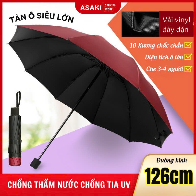Ô Dù Che Mưa Đi Nắng Asaki Gấp Gọn Cầm Tay Tán Rộng 126CM Che 3 - 4 Người Thoải Mái