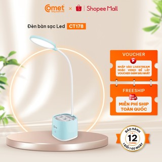 Đèn bàn sạc led comet ct178 3w có ngăn đựng dụng cụ, 2 ánh sáng trắng/xanh