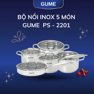 Bộ Nồi Chảo Inox 5 Lớp Đáy GUME GMPPS-2201, 5 Món Nắp Kính, Bảo Hành 5 Năm