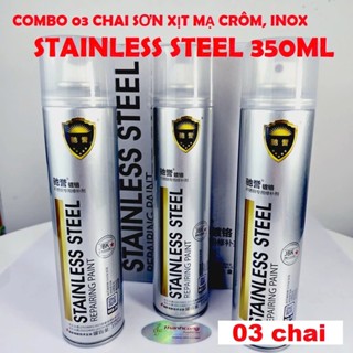 COMBO 3 CHAI: Sơn Mạ Crom Sơn Xịt Mạ Chrome, INOX Sáng Bóng STAINLESS STEEL 350ml - Chai Sơn Mạ