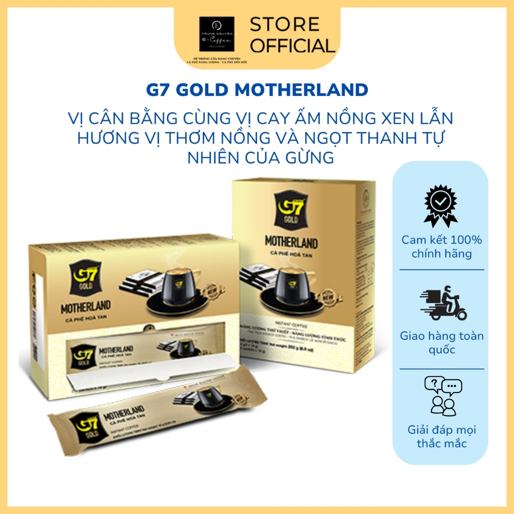 Cà Phê Hòa Tan G7 Trung Nguyên Gold Motherland - Hộp 14 Gói - Cà Phê Sữa Thơm Nồng, Ngọt Thanh Vị Gừ