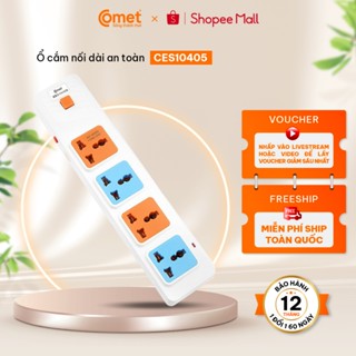 Ổ Cắm Điện COMET CES10405 Dây Dài 5M, 4 Lỗ 3 Chấu, Chất Liệu Nhựa Pp Chống Cháy, Có Cầu Chì Bảo Vệ