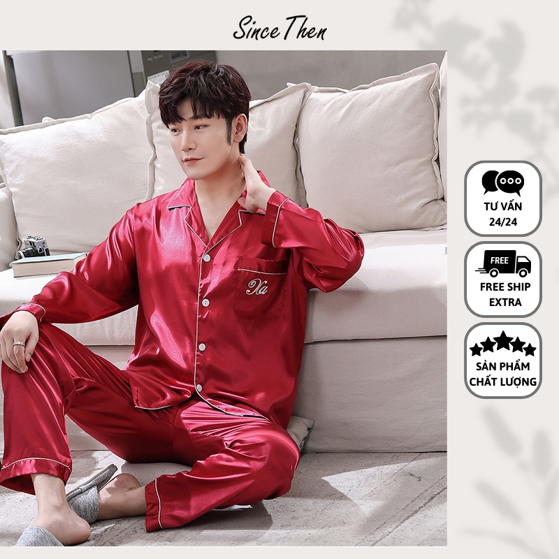 Pijama cho nam, bộ đồ ngủ pijama nam màu đỏ chất vải lụa - Since Then