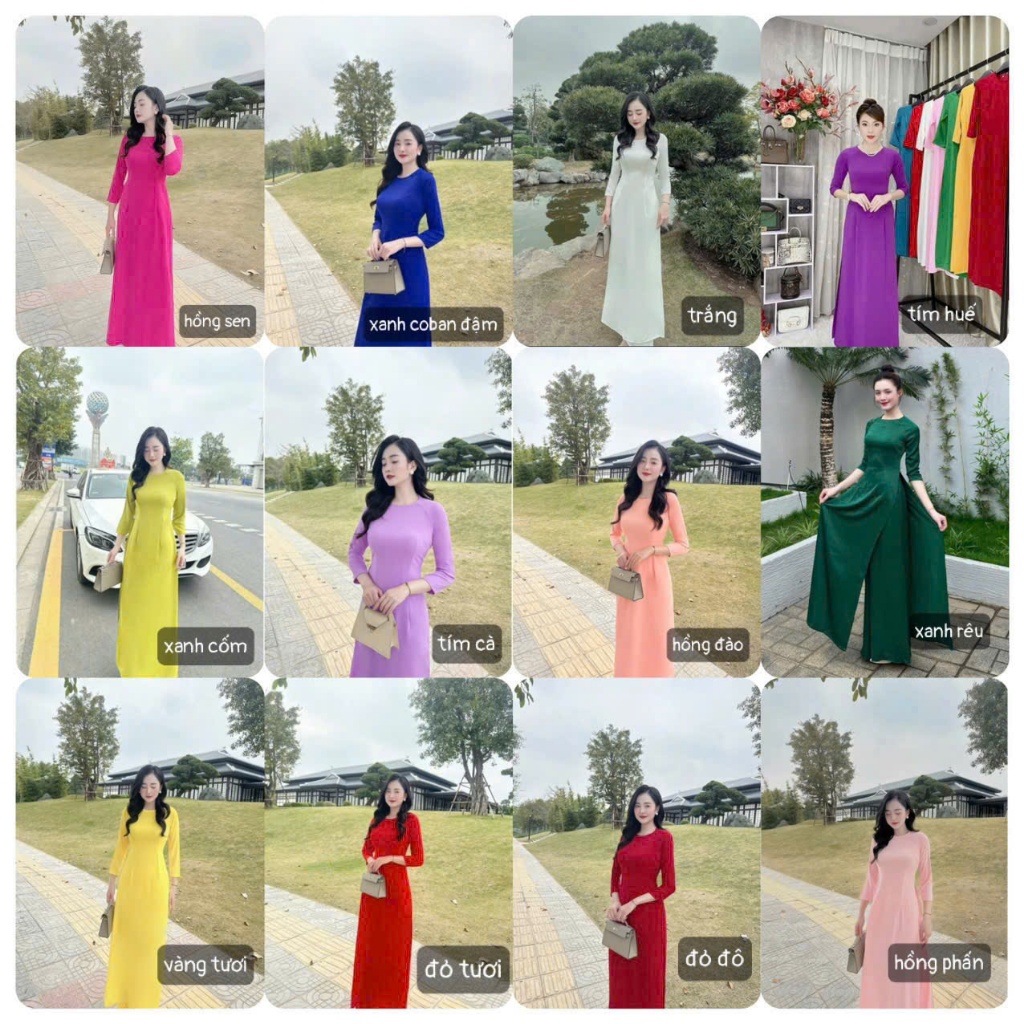 Áo Dài Trơn Lụa Mỹ Cổ Tròn Các Màu- Siêu Xinh