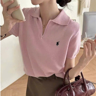 Áo Len Cộc Cổ Bẻ, Áo Len Polo Thun From Ôm Kèm KHÓA KÉO Trendy Phối Thêu Ngựa Nổi Chất Mongtoghi  Hàng Qccc Shopquacam