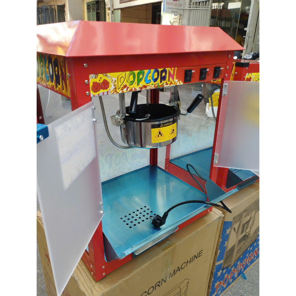 Máy nổ Ngô, Làm Bỏng Bắp Rang Bơ, Máy Chạy Điện Có Tủ Kính Có Đèn Chiếu Sáng