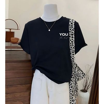 Áo phông nữ dáng rộng NA03 màu đen in hình chất liệu thun cotton co giãn 4 chiều Loza G0271