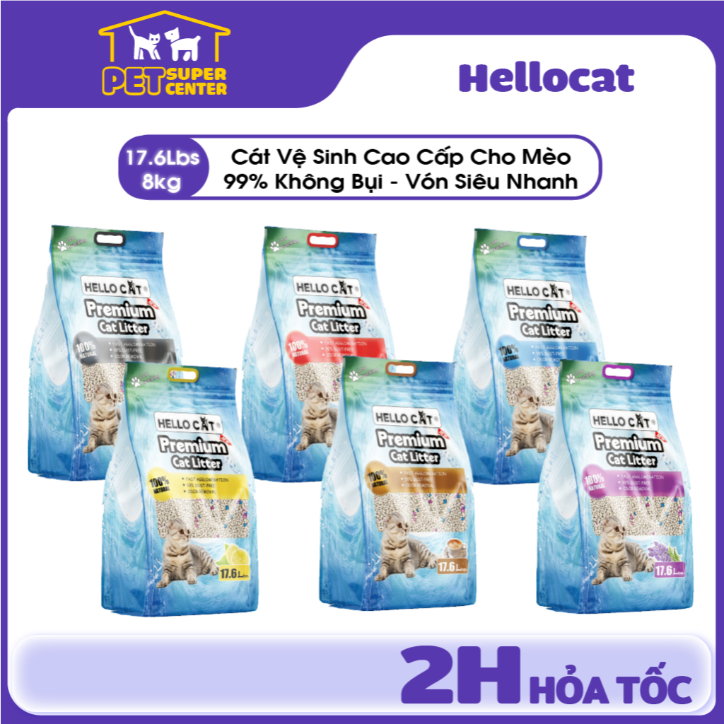 Cát Vệ Sinh Cho Mèo HELLO CAT Thế Hệ Mới Tiết Kiệm Vón Nhanh Ít Bụi - 17.6L (~8kg)