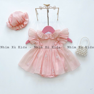 [3-12kg] Body Váy Hoa Thêu Hồng NHÍM XÙ KIDS Cho Bé Gái Sơ Sinh, Đầy Tháng, Thôi Nôi, Sinh Nhật B030