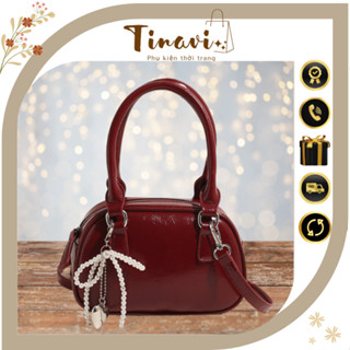 Túi xách nữ đeo chéo cầm tay hot trend 2024 màu đỏ nhỏ gọn vừa điện thoai kèm charm nơ Tinavi TX110