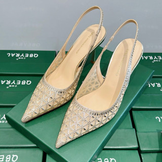 Giày slingback mũi nhọn lưới đính đá cao cấp 556-25