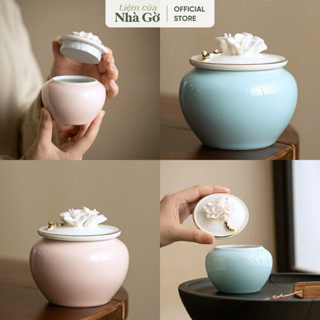 Hũ Đựng Muối Gạo Tài Lộc, Hũ Đựng Trà 2025 Nhà Gờ Chất Liệu Gốm Men Bóng Nắp Họa Tiết Hoa PT25M1