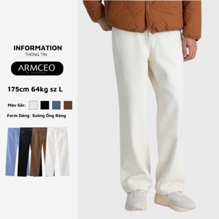Quần jean ống rộng nam đen trắng cạp cao ARMCEO form chuẩn Hàn Quốc dày dặn, hack dáng- J03