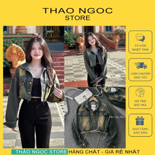 Áo khoác jean nữ croptop tay dài rách line 2 túi nắp hàng chuẩn! (có sẵn, hình thật) THẢO NGỌC STORE