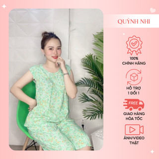Đồ bộ lanh mặc nhà Quỳnh Nhi, quần lửng tay cánh tiên ,chất liệu thoáng mát, họa tiết hoa nhí - TL56