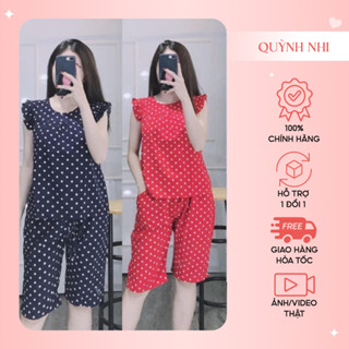 Đồ bộ chấm bi Quỳnh Nhi, quần lửng áo tay cánh tiên, chất liệu thoáng mát, thiết kế tinh tế - TL01