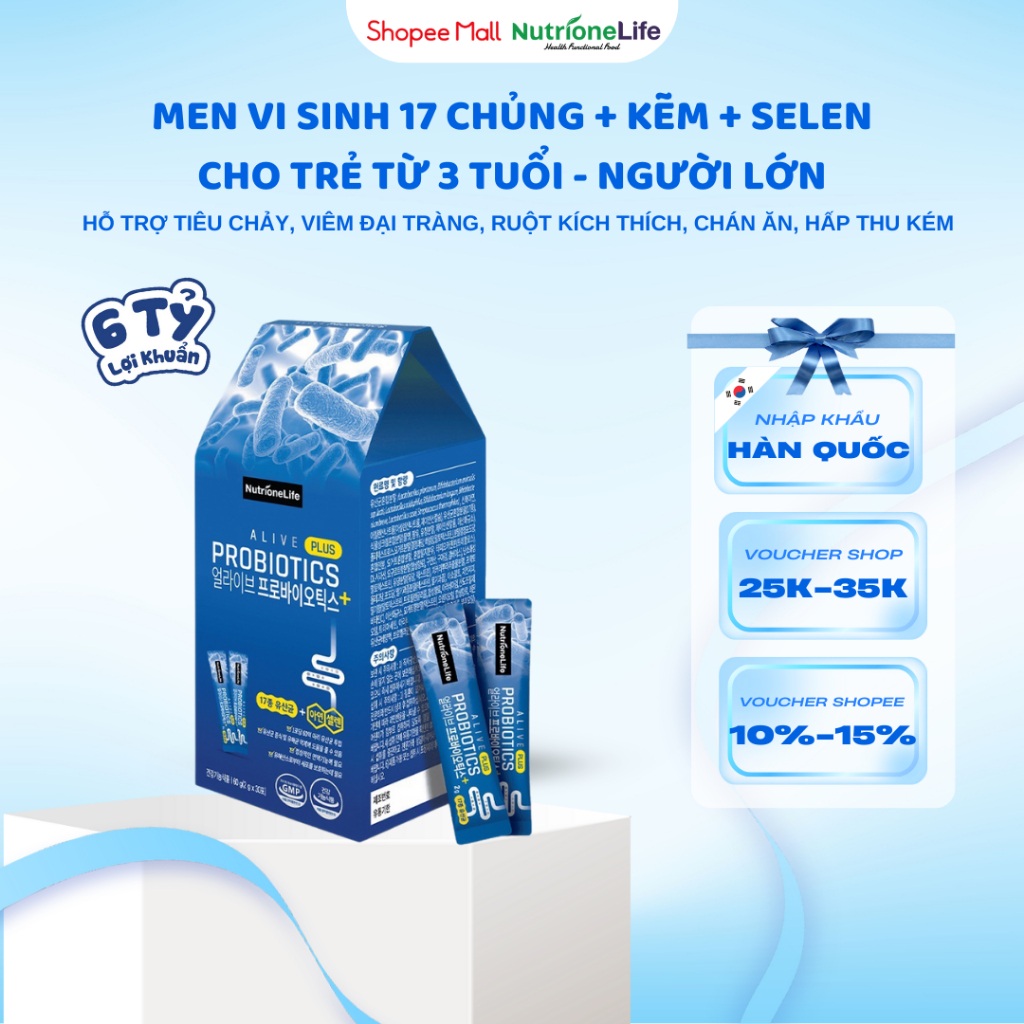 Men Vi Sinh 17 Chủng Hỗ Trợ Tiêu Chảy, Viêm Đại Tràng, Ruột Kích Thích - Alive Probiotics Plus Nhập 