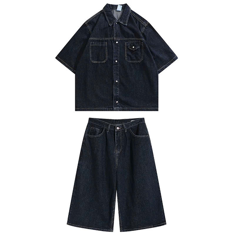 Set Quần Áo Denim GODMOTHER 2026 Đồ Bộ Nam Denim (Áo + Quần) Cộc Tay Form Rộng Trẻ Trung Cao Cấp | BigBuy360 - bigbuy360.vn