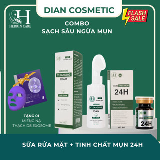 ✔️ HERRIN CARE - Combo Sạch Sâu Ngừa Mụn Sữa rửa mặt & Tinh chất mụn 24h Herrin