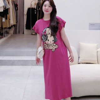 Đầm bầu TIRA MAMA V1916 Váy suông dáng dài cộc tay đầm mặc nhà đầm mùa hè in hình thỏ dễ thương