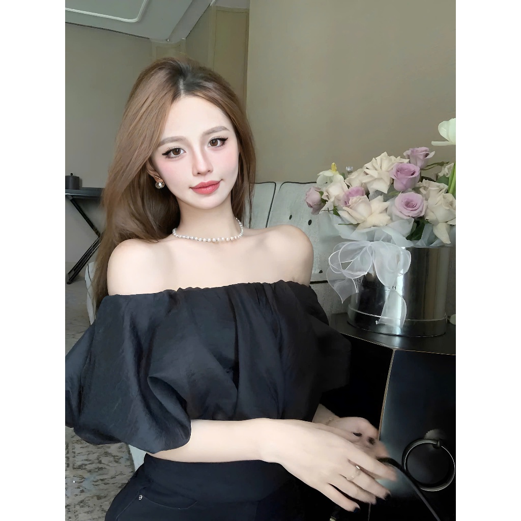 Áo Trễ Vai Tay Bồng Dáng Ngắn Bánh Bèo Chất Liệu Tơ Xốp | BigBuy360 - bigbuy360.vn