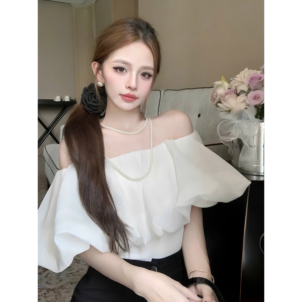 Áo Trễ Vai Tay Bồng Dáng Ngắn Bánh Bèo Chất Liệu Tơ Xốp | BigBuy360 - bigbuy360.vn
