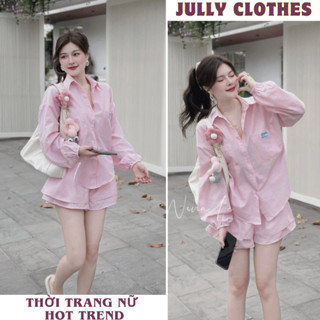 Set đồ nữ, bộ đồ sơ mi nữ form rộng màu hồng mix quần short nhẹ nhàng thanh lịch HCOM25379 Jully Clothes
