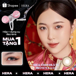 Kính Áp Tròng Hera Nâu Choco Sữa 0 - 6 Độ MILK CHOCOLATE BROWN Nhập Khẩu Hàn Quốc Lens Không Cận 6 Tháng